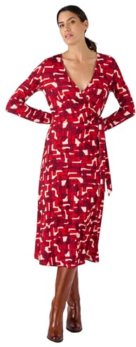 Damart - Robe Maille Effet Cache-Coeur Viscose Stretch Femme Rouge Imprimé Taille 34/36