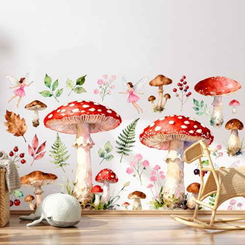 Wandtattoo Wandaufkleber Dschungel Tiermotive Kirschblüten Blumen Wandsticker Wanddeko für Wohnzimmer Schlafzimmer Hintergrund (Rote Pilze)