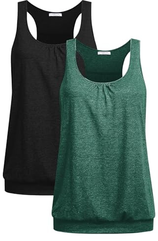 PINSPARK Damen Racerback Sport Tanktop Leicht Atmungsaktiv Yoga Lauf Top | Atmungsaktiv, Plisse Kaschiert Bauch，Fitness,Pilates, Laufen, Joggen, Training, Crossfit, Alltag, Einzel Oder 2er‑Set