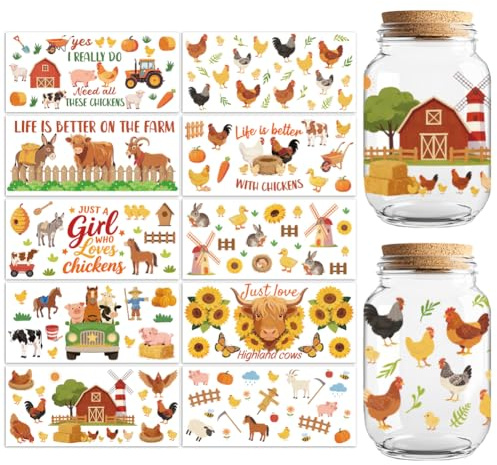 Peacoblue Farm Animals UV DTF Cup Wraps, 10 Sheets Transfer Sticker | Waterproof UV DTF Stickers, Custom Vinyl Decals for 16oz Coffee Cups Tumblers Bottles Mugs, DIY Gifts & Crafts
