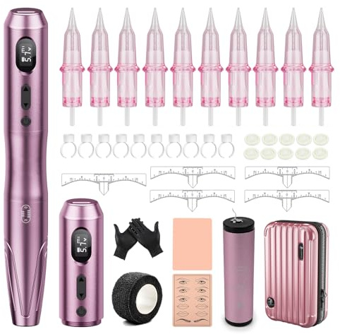 Biomaser Wireless maschine Semi Permanent Make-up Maschinen-Kit | 2PCS 900mAh akku mit 10 Stück Patronen Nadeln für Augenbrauen Lippen Eyeliner Ombre Puder Brauen Microshading Zubehör