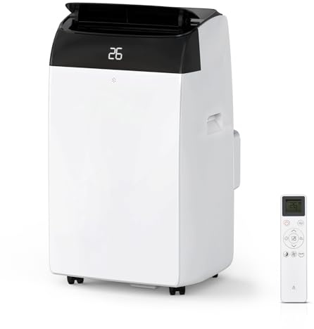 Portable Air Conditioner Standing, 12000 BTU 4-in-1 Unit with Cooling & Heating, Dehumidifier, 3 Fan Speeds, Ultra-Quiet 48 DB Sleep Mode, 24H Timer, Remote Control for Large Rooms Up to 550 Sq ft.