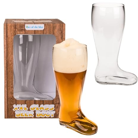 Jumbo Bierglas als Stiefel – transparentes XXL-Glas für ca. 2l | Geschenkartikel, 33,5 cm Höhe – Vatertag, Geschenkbox, Biergeschenk, Trinkspiel – Bierkrug, Bierseidel, Beer-Boot, Oberglas