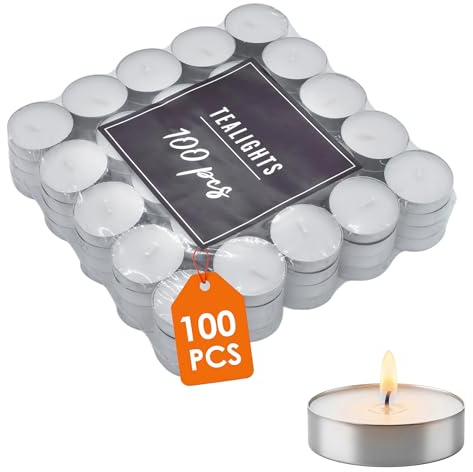 Teelicht klassisch unparfümiert 38mm 4h Brenndauer 100 Stück | Aluhülle, Weiß, Silberne Hülle, Für Hochzeit Geburtstag Weihnachten