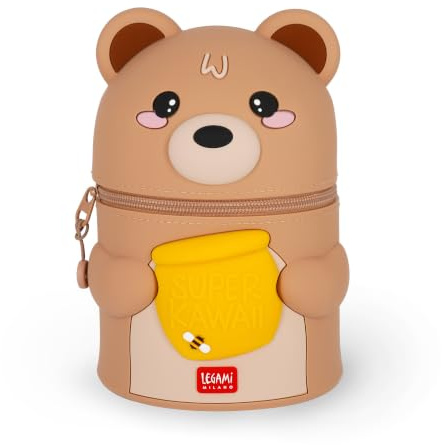 Legami - Super Kawaii Federmäppchen, 13x19x13 cm - Teddy Bear | aus weichem Silikon, fasst bis zu 100 Stifte