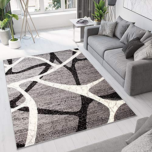 TAPISO Dream Kurzflor Teppich Modern Wohnzimmer Ecru Schwarz Grau Meliert Streifen Design Schlafzimmer Esszimmer Küche ÖKOTEX 300 x 400 cm