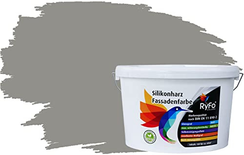 RyFo Colors Silikonharz Fassadenfarbe Lotuseffekt Trend Steingrau 10l - bunte Fassadenfarbe, weitere Grau Farbtöne und Größen erhältlich, Deckkraft Klasse 1