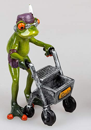 Rentner Frösche mit Rollator 15 cm Kunststein Rente Dekofigur Witzig - 1 Stück (Kunststein, Oma Frosch)