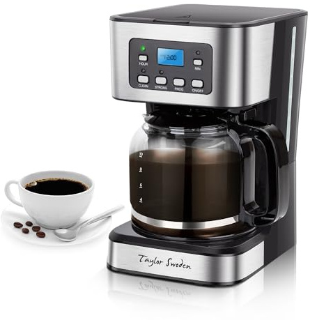 Taylor Swoden 12-Cup Programmable Coffee Maker, Black & Stainless Steel