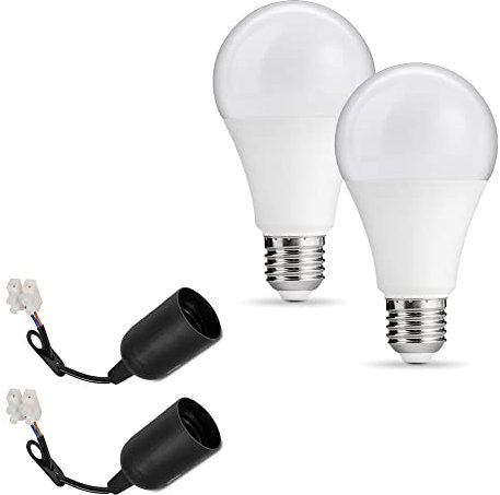PerfectHD 2x Baufassung Set | E27 | LED Birne 15W | 1250 Lumen 4000K | Renovierfassung Lampenfassung Baustellenfassung | 11 cm Anschlussleitung | inkl. Aufhänger | 2 Stück