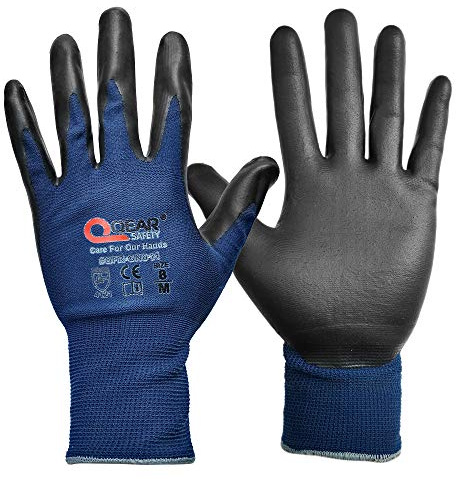 QEARSAFETY 3 Prs Sicherheitshandschuhe, marineblau, Screen-Touch, atmungsaktiv, Nitrilkautschuk-Innenhandfläche, gestricktes Qualitätsfutter, passt sich der Hand an, Logistik, Lagereinsatz (9/L)