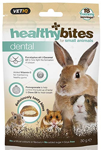 VetIQ HealthyBites for Small Animals Dental, 30g, Rabbit, Guinea Pig, Hamster Treats to Keep Plaque Off & Control Tartar Buildup, Guinea Pig Treats with Eucalyptus & Coconut Oil