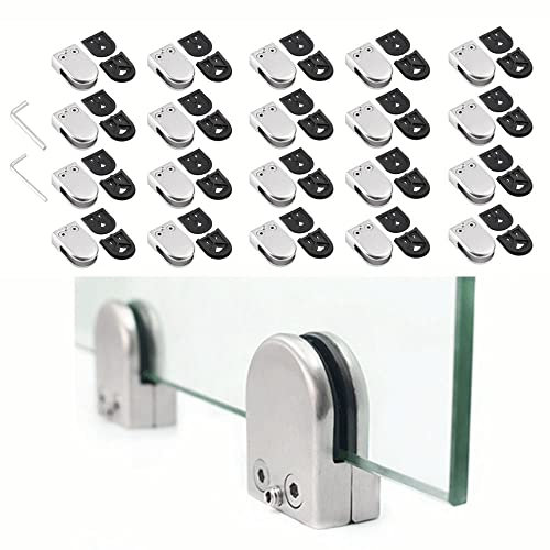 Nisorpa 20PCS Glass Clamp Bracket 10-12mm Stainless Steel Glass Clip Flat Back Connection Adjustable Clamp Holder for Balustrade Staircase Handrail, Silver