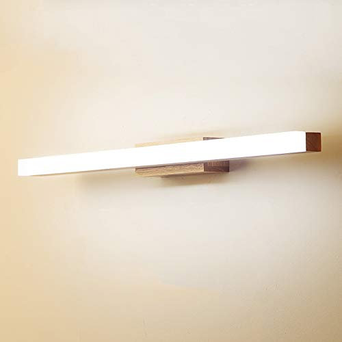 HKLY Holz LED Spiegelleuchte Bad Warmweiss 3000K Badleuchte Wand Spiegel mit Acryl Lampenschirm, Badezimmer Spiegellampe Holz Wandleuchte Innen Make-up Spiegellicht,60cm 10w