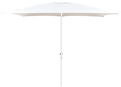LOLAhome - Parasol fijo +RESISTENTE de 200x300 cm, Blanco, mástil Ø38mm de aluminio Blanco, con Antiviento y Manivela, Elegante y Duradero, tratamiento Anti-corrosión, Para Exterior, Jardín - Alba
