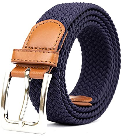 Woodland Leathers Elastic Braided Belt, Unisex Men Women Casual Stretch Woven Belt (Navy, Small-Medium)