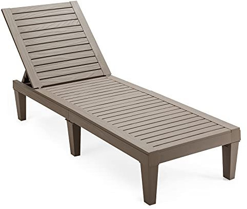 COSTWAY Lettino Prendisole da Giardino, Sdraio da Giardino Con Schienale Regolabile a 5 Livelli, Chaise Longue Impermeabili da Esterno, per Spiaggia Piscina Giardino, Portata 180 kg (Marrone)