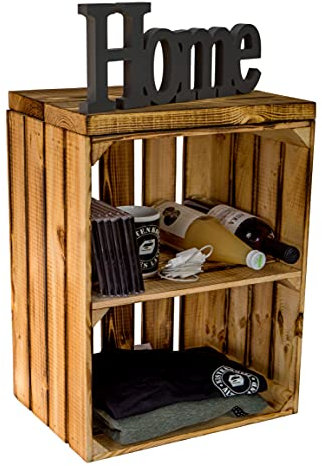 Sitzkiste Ablagetisch Sitzkiste aus unserer Johanna Obstkiste und massiven Holzplanken Schuhablage Schuhkommode Hocker aus Holz Maße 40 x 30 x 53cm L x T x H (geflammt mit Planke)