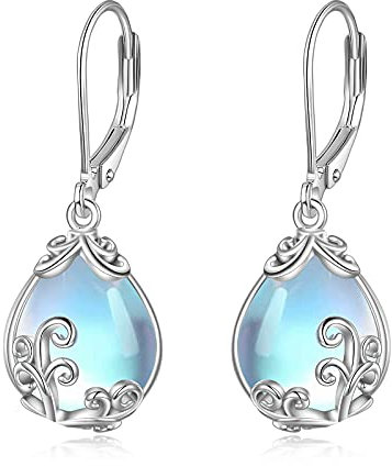 POPLYKE Mondstein Ohrringe Sterling Silber Mondstein Filigrane Tropfen Ohrringe mit Ohrhaken Schmuck Geschenke für Frauen