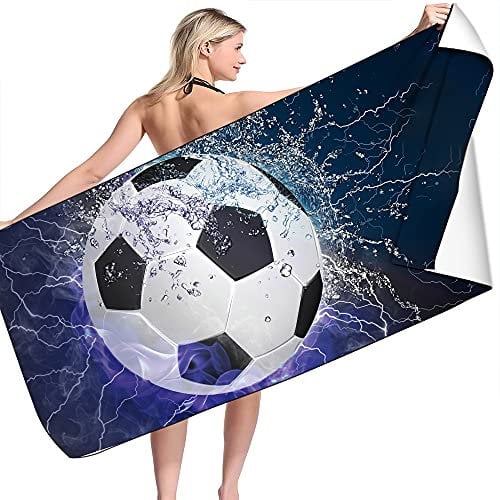 PEIHUODAN Strandtuch Kinder Jungen Teenager Herren 3D Motiv Groß XL XXL Microfaser Strandtücher Bunt Fußball Sport Muster Handtuch Badetuch Stranddecke Surfen Spa Kuscheldecke (Blau Weiß,70X150 cm)