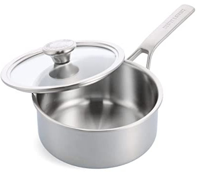 Merten & Storck Edelstahlkasserolle 16cm/1,5 Liter mit Deckel,professionelles Kochen,mehrfach beschichtet,Messmarkierungen,tropffreie Schüttränder,langlebiger deckel,Induktion,Ofen & spülmaschinenfest