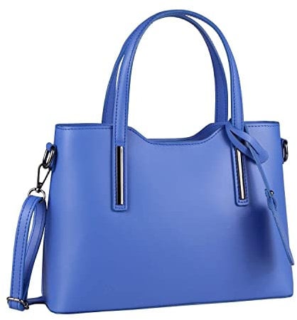 ITALYSHOP24 OBC Made IN Italy Damen Echt Leder Tasche Business Shopper Schultertasche Handtasche Ledertasche Umhängetasche Rindsleder Freizeittasche (Königsblau), ca.: 31x20x12 cm (BxHxT)