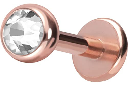 PIERCINGLINE Chirurgenstahl Labret Stecker KRISTALL Piercing Lippe Ohr Nase Roségoldfarben 3 x 1,2 x 5 mm