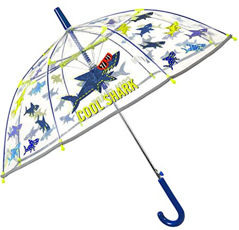 Parapluie Transparent Cloche Imprimé Requin Petit Garçon - Parapluie Enfant Dome Solide Coupe Vent Petits Requins - Parapluie Ouverture Automatique Léger Antivent Résistant - Diamètre 74 cm (Vert)