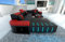 Sofa Bellagio U Form Wohnlandschaft Leder Couch mit LED Ledersofa mit Ottomane (Ottomane Links, Schwarz-Rot)