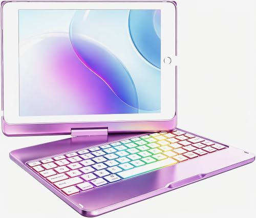 MMK iPad Keyboard Case for iPad 6th Gen 2018,5th Gen 2017, Pro 9.7, Air 2,Air 1, Backlit 10 Color 360 Screen Rotation Case with Keyboard, Auto Sleep/Wake - Violet