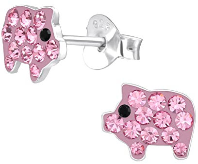 Laimons Kinder Mädchen-Ohrstecker Schwein 8mm Glitzer rosa Sterling Silber 925