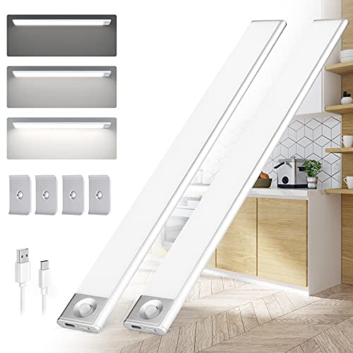 Sofore Luz Armario Luces 40 cm LED con Sensor de Movimiento, Lámpara Nocturna sin cables Portatil USB Recargable LED Armario con 2 Tiras Magnéticas,para Escaleras, Guardarropa, Porche, Cocina-2 Pieza