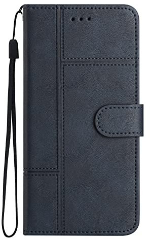Wallet Phone Case Compatible for iPhone SE 2022 SE 2020 iPhone 6 7 8 || Business Leather Cover || TPU Inner with Stand Function & Card Slots || Wrist Strap Flip Case -Blue