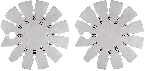 sourcing map 2pcs Bevel Gauge Stainless Steel Axe Angle Gauge 15-120 Degree Knife Blade Angle Gauge Round Shape for Knife Angle Checking