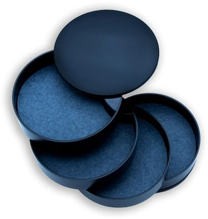 INTIRILIFE Schmuckkasten mit 4 rotierbaren Ebenen in Schwarz - 10 x 11 cm - Schmuck Schatulle Etui Kästchen für Damen Mädchen 360 Grad Box Aufbewahrung