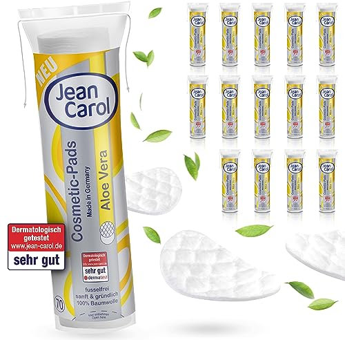 JEAN CAROLmit Aloe Vera Baumwoll Wattepads fusselfrei, Vorteilspack (34x70 Stück), Reinigung & Abschminken des Gesichts, nachhaltig aus 100% Naturfasern