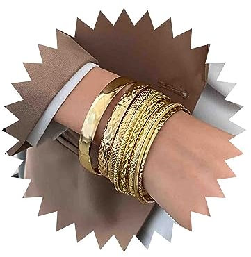 TseenYi Boho Indischen Multi Armreif Armbänder Sets Gold Geschichtet Gestapelt Armreif Armband Multi Stackeble Strukturierte Armreifen Vintage Texturiert Runde Armreif Schmuck Für Frauen Und Mädchen