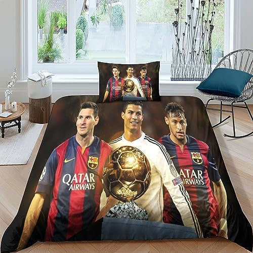 IVYARD Cristiano Ronaldo Bettbezug Bettwäsche Set 3D Druck,Microfaser Football Star Bettbezüge Mit Reißverschluss Und Kissenbezug,für Erwachsene Und Jugendliche Single(135x200cm)