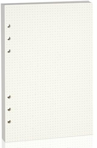 A5 gepunktetes Nachfüllpapier für A5 6-Ringbuch-Notizbuch, 6-fach gelocht, Nachfülleinlagen, 1 Stück, Beige (enthält 80 Blatt/160 Seiten)