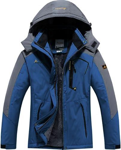 DAFENP Herren Skijacke Wasserdichte Winterjacke Warm Gefüttert Snowboardjacke Softshelljacke Winddichte Atmungsaktiv Outdoorjacke Wanderjacke mit Kapuze CFY815M-DenimBlue-M
