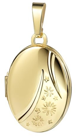 JEVELION Foto Medaillon für 2 Bilder 333 Gold 8 Karat Bild Amulett zum Öffnen für Damen mit Kette und Schmuck-Etui