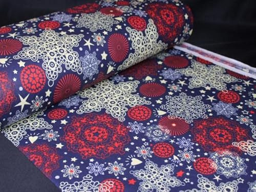 240cm Extrabreit Popeline Baumwolle Stoff 100% Baumwollstoff Stoffe Bastelstoff ÖKO-TEX Ranforce Baumwollstoffe Weihnachten Weihnachtsstoff Schneeflocken (Blau, 50cm)