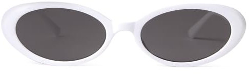 Laurinny 90er Retro Sonnenbrille für Damen Herren Kleine Schmal Retro Oval Sonnenbrille Gläser(Weiß/Grau)