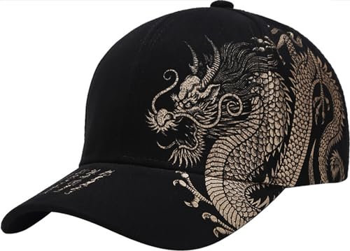 Malaxlx Drache Schwarz Baseball Cap Damen Herren Kappe Verstellbar Baseballkappe Draußen Sun Mützen Visoren Athletic Baseball Fitted Cap Trucker Cap