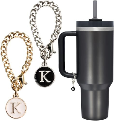 YOSHUYUKI Cup Accessories for Stanley Cup Simple Modern 30 40 oz Tumbler with Handle, Personalized Name Plate Initial Letter Charms For Stanley Quencher H2.0 - Gold and Silver