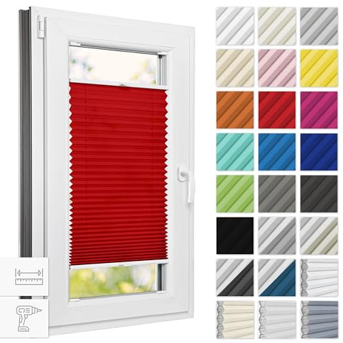 Estika Plissee mit Bohren 75 cm x 120 cm - Rot - Rollos für Fenster, Jalousien Fenster für innen, Raffrollo, Fenster plissee