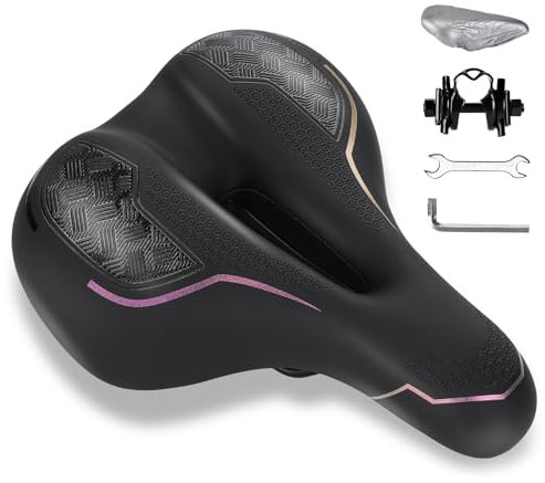 ENJOHOS Sella Bicicletta Ergonomica Comoda Traspirante Ammortizzante Sella Bicicletta Sella Bicicletta Impermeabile PU per Mountain Bike,Bicicletta da Strada,City Bike,BMX,Viola-L