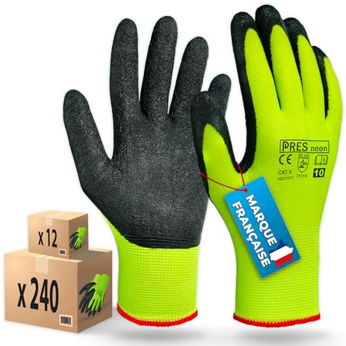 PRESTIGION Arbeitshandschuhe Herren Größe 9-L (24 Paare) | Latex Handschuhe Arbeit , Abriebfest , Ideal für die Baustelle, den Heimwerker oder den Garten