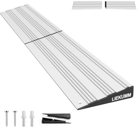 LIEKUMM 2.5 cm Rise Aluminium Threshold Ramp, 1000 kg Capacity Wheelchair Ramp for Mobility Scooters, Steps, Kerbs, Electric Wheelchairs, Pushchairs, Trolleys, 80 cm x 12 cm, Silver
