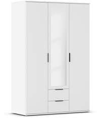 Rauch Möbel Essea, Drehtürenschrank, Kleiderschrank, Garderobe, Schrank, Kleiderschrank weiß, 3-türig, 1 Spiegeltüre, 2 Schubkästen, Spiegel/Glas teilaufgelegt, Farbe Alpinweiß, 127x188x52cm